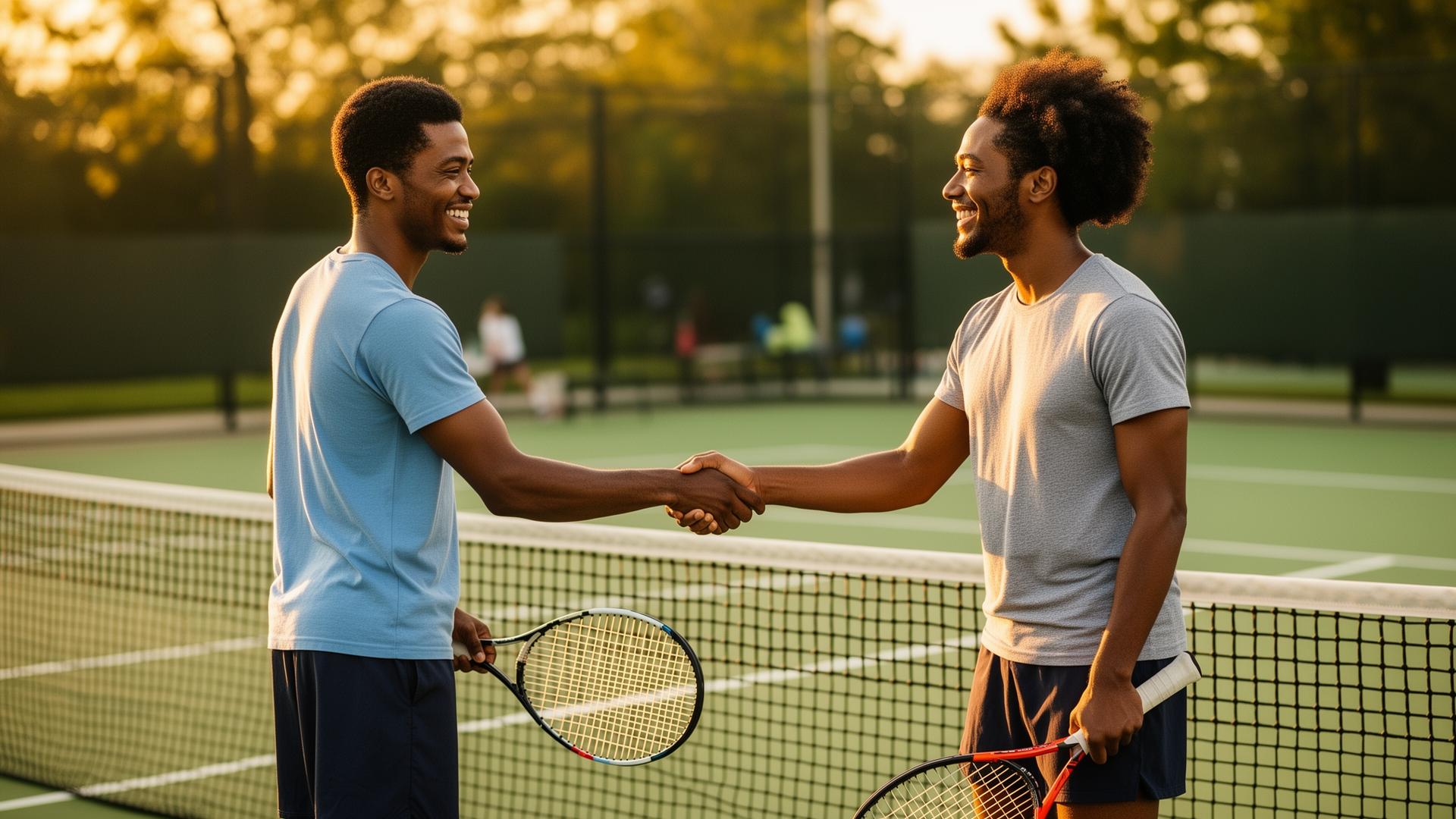 Diverse adults playing tennis together in a London park